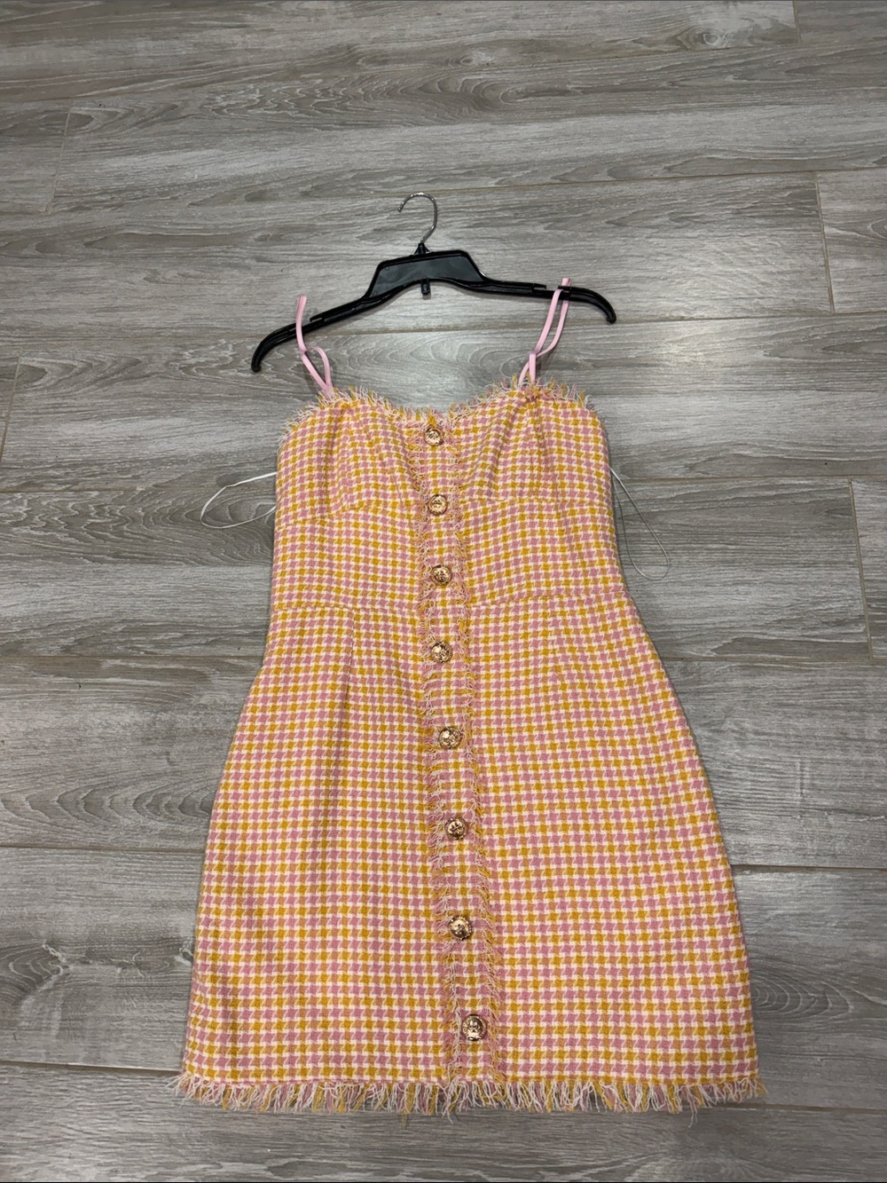 New Walter Baker Pink and Yellow Houndstooth Mini Dress size 10
